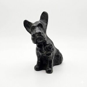VTG Black Scottie Dog Figurine Scottish Terrier Chalkware Statue 5" Mid-Century